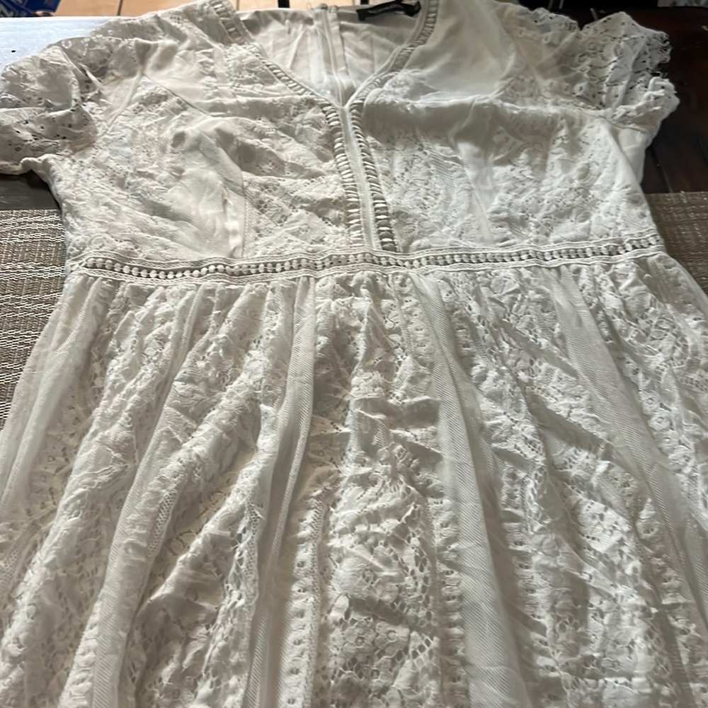 long white floral lace dress Bridesmaid cocktail party